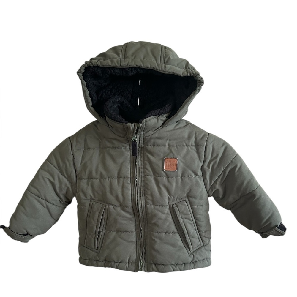 London Fog Boys Sherpa Lined Olive Green Puffer Jacket 24M
